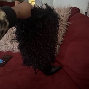 Fashion Nova Black Furry Heeled Boots